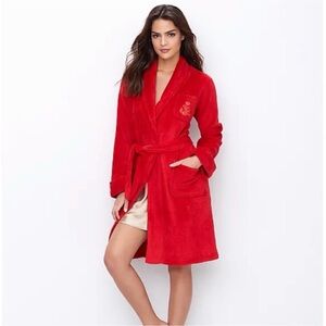 Lauren Ralph Lauren Monogrammed Red Plush Belted Robe, women’s medium
